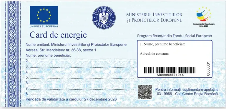 Cardurile de energie emise pentru plata facturilor de energie